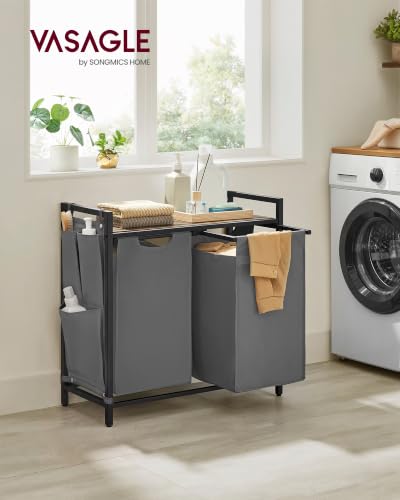 Image of VASAGLE Laundry Hamper with Shelf, 2 Pull-Out Bags, 2 x 12.1 Gallons (46 L)