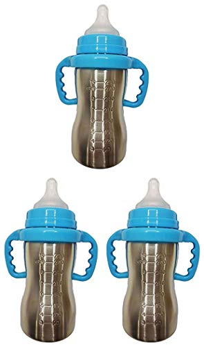 Image of 2 in 1 Double Wall Insulated 304 Stainless Steel Anti Colic Feeding Bottle - 290 Ml (Pack of 3, Red)