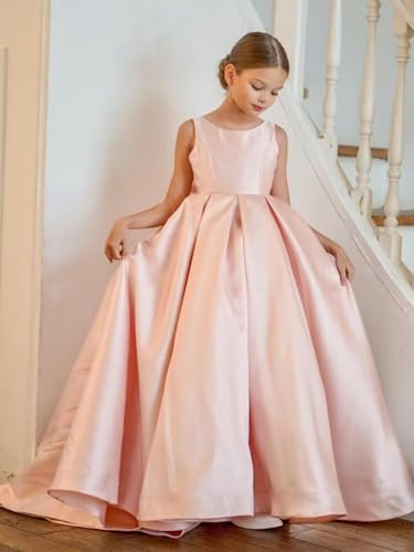Satin Flower Girl Dress for Wedding Long First Communion Dress A Line Princess Pageant Gowns HRF092