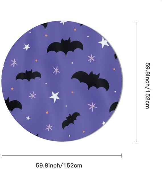 Miniatura 2 de SRongmao Mantel redondo de 60 pulgadas con diseño de murciélago morado para decoración del hogar, fiesta, cocina, comedor, picnic, Halloween,
