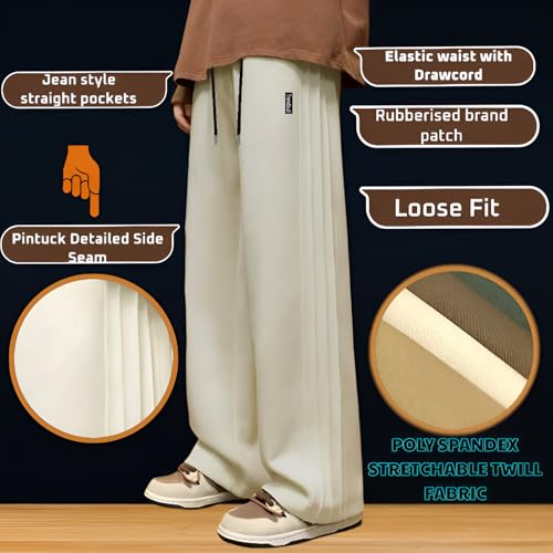 Image of Men's Loose Fit Wide-Leg Joggers | Pintuck Track Pants | Stretchable Gym Wear, Lounge Pants & Nightwear Lowers