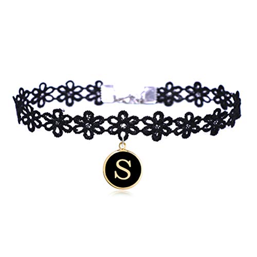 cozylife Cute Letter Lace Choker Necklaces for Girls Women's Black Velvet Choker Classic Gothic Tattoo Lace Chokers (S)