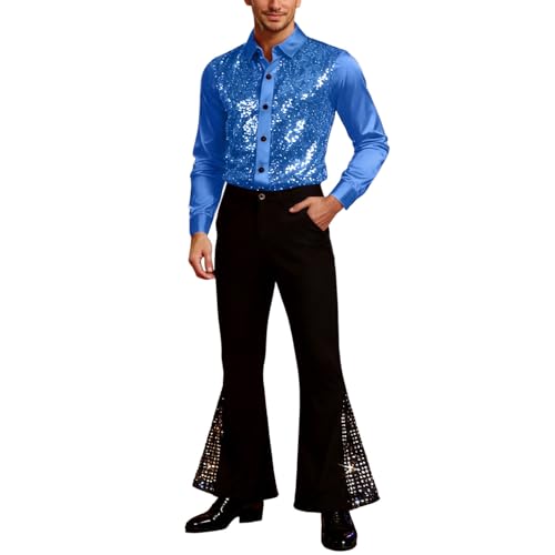 Traje brillante para hombre de carnaval con disfraz de discoteca de los años 70 y manga larga
