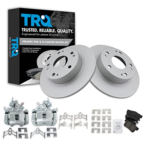 Image of TRQ Rear Brake Pad and Rotor Set Ceramic G Coated Solid Rotors Calipers | For 2004-2008 Acura TSX 2003-2007 Honda Accord