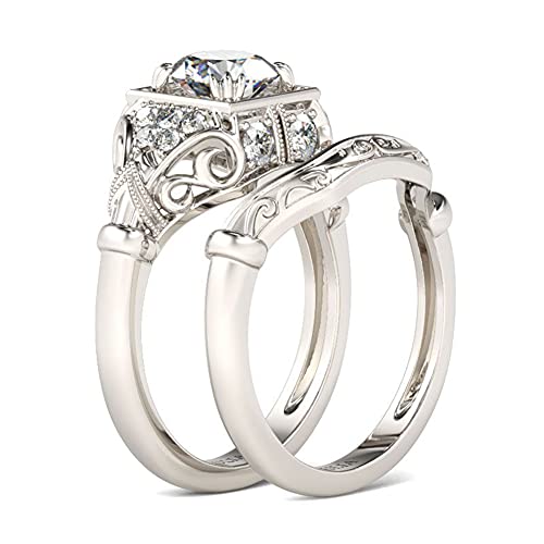 Jeulia Vintage Milgrain Round Cut Sterling Silver Ring Set Wedding Engagement Anniversary Promise Ring Bridal Sets for Women With Jewelry Box2