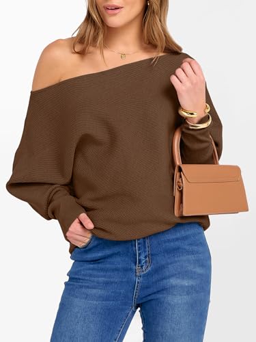 Image of ANRABESS Womens Off Shoulder Sweaters 2026 Fall Long Batwing Sleeve Loose Fit Knit Tops Casual Pullovers Jumpers