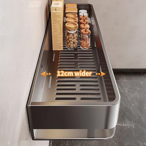 Fooaot Estantería para especias de pared, organizador de especias de metal, color gris, sin taladrar, con 5 ganchos, soporte para especias, montaje en pared, para estante de cocina, 40 cm - imagen 4