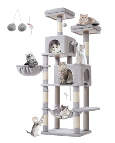 Taoqimiao Rascador para Gatos Grandes, 170cm Arbol Rascador para Gatos com 2 Plataformas, 2 Cuevas,...