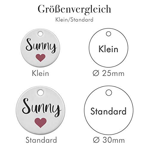 kultdog Hundemarke rund Edelstahl oder 24K Gold - Adressanhänger in 2 Größen - Tiermarke für Hunde und Katzen inkl. Schlüsselring - Silber Klein