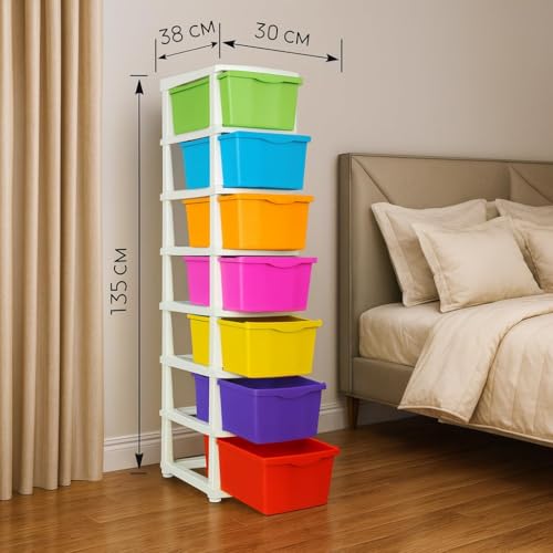 Image of 7 XL Plastic Modular Drawer System for Home, Office, Hospital, Parlor, School, Doctors, Home and Kids, Product Dimension When Asembeled (27Cmx32Cmx135Cm) (Multi, 7XL)