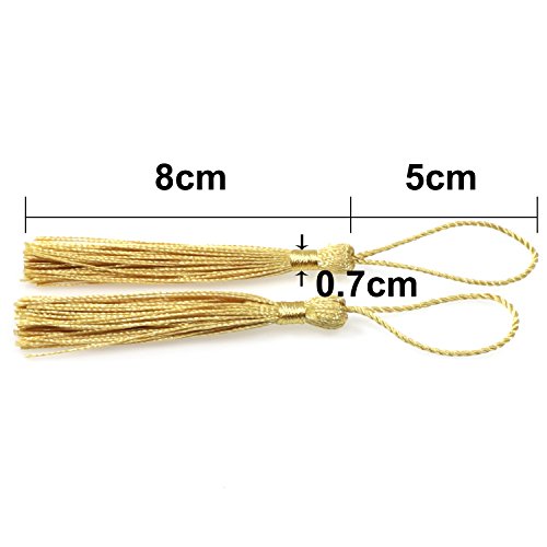 VAPKER 100 Pieces Light Gold 13cm/5-Inch Silky Handmade Soft Tassels Floss Bookmark Tassels with 2-Inch Cord Loop for Jewelry Making, DIY Projects, Bookmarks