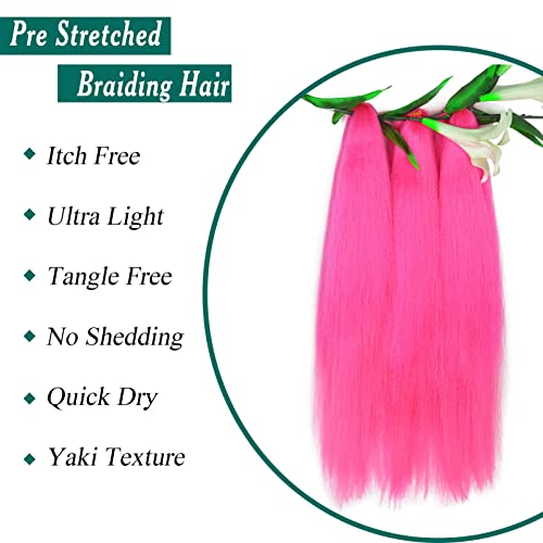 Pre Stretched Braiding Hair Hot Pink Braiding Hair 8Packs/Lot Knotless Braids Itch Free Hot Water Setting Synthetic Fiber Yaki Texture Crochet Braiding Hair Extension(26Inch，Hot Pink) #TOP2