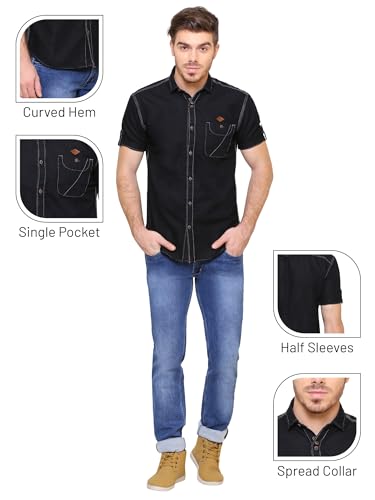 Image of Kuons Avenue Men's Half Sleeve Smart Casual Denim Shirt | Jeans Shirt for Men