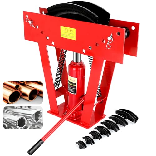 16 Ton Hydraulic Pipe Bender, Manual Copper Tubing Bender Tool with 8 Dies Adjustable Rollers 90°-180° Steel Iron Metal Ratcheting by FAHKNS - Used condition - US$216.23