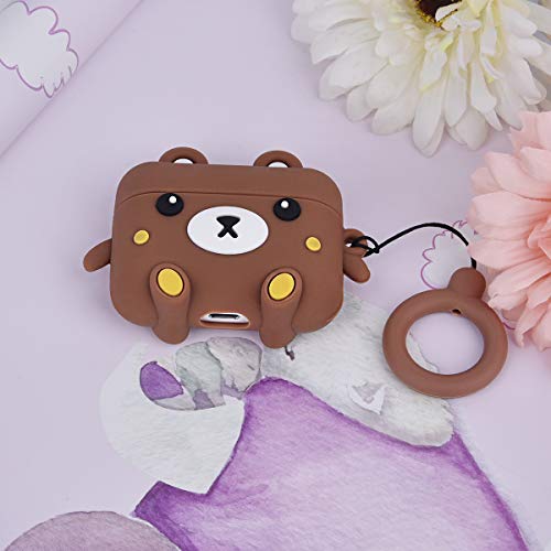 Image of AirPods Pro Case Cute 3D Animal Fashion Character Silicone Case Cover for AirPods Pro Cartoon Airpod Protective Skin with Fun Keychain (Brown Bear)