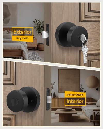 Image of Goldenwarm Black Door Knobs Entry, Zinc Alloy Matte Black Door Knobs with Lock and Key, Front Door Lock for Exterior or Interior, Adjustable & Reversible (1 Pack)