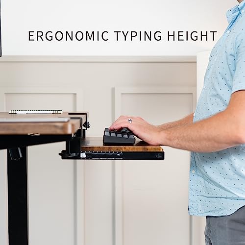 Image of VIVO Small Keyboard Tray, Under Desk Pull Out with Extra Sturdy C Clamp Mount System, 20 (26 with Clamps) x 11 inch Slide-Out Platform Drawer, Rustic Vintage Brown Top, Black Frame, MOUNT-KB05ES-N | Keyboard Tray for Typing, Slide Out Platform, Rustic, Extra Sturdy C-Clamp Mount System, Computer Drawer, Black Frame