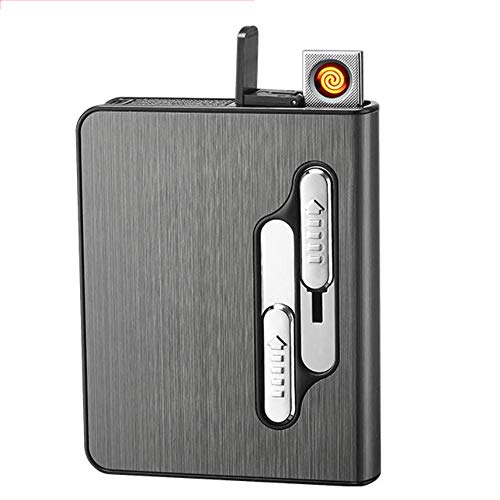 Preisvergleich Produktbild RDJSHOP Zigarettenetui Zigarettenanzünder Automatische Zigarettenetui Metall mit USB 2-in-1 Laptop, passend for Zigarettenanzünder mit 20 Zigaretten (Color : Black)