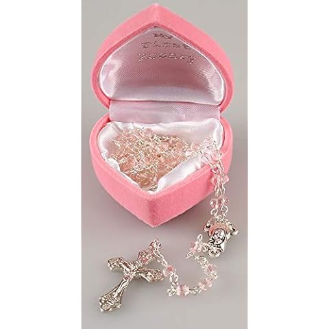 My 1st rosary childs girl pink glass small rosary beads + box fab Communion gift by C BC Cover