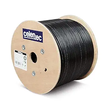 celertec CAT6 Outdoor Cable, 500ft, 23AWG Solid Bare Copper, Unshielded Twisted Pair (UTP), UV Resistant, Weatherproof, CMX, ETL Listed, 550MHz, Bulk Ethernet Cable, Wooden Spool- Black