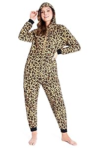 CityComfort Jumpsuit Damen Kuschelig Fleece Einteiler Schlafanzug Onesie Damen S-XL (Braun Leopard, L)