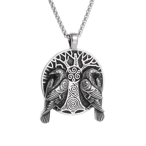 Pendentif arbre de vie nordique et double corbeaux : le cadeau Viking idéal pour homme