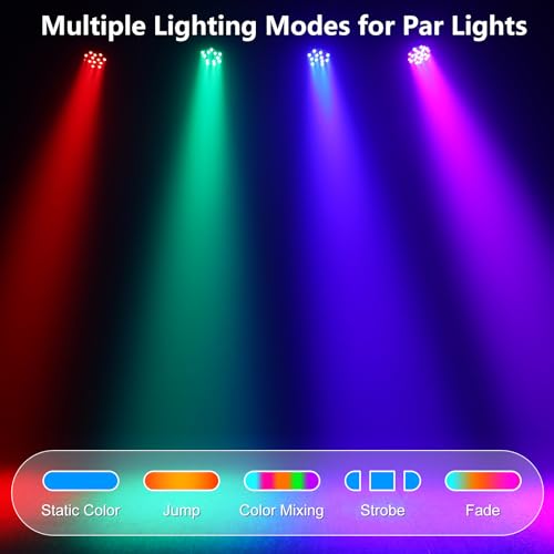 Rtktoup 4PCS RGB Focos Par LED, 36W Luz de Escenario con Control Remoto y 4 Modos de Control, Luces Discoteca para DJ Bar Boda Espectáculo Conciertos Fiesta Navidad Halloween - imagen 4