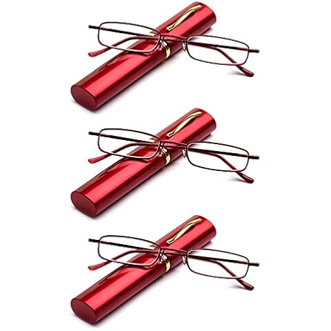 3 Packs Pocket Readers Ultra Slim Compact Reading Glasses Spring Temple w/Portable Pocket Clip Aluminum Case Red +2.50 Cover