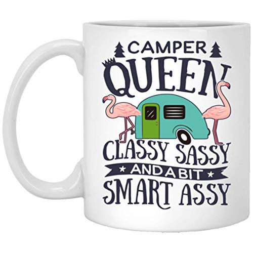 Camper Queen - Taza de café con texto en inglés 'Classy Sassy and A Bit Smart Assy', 325 ml