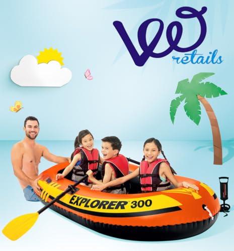 Image of Explorer 300, 3 Person Inflatable Boat for Flood Rescue, Adventure, Rafting, Fun and Enjoyment of River and Swiming Pools Fishing, with Oars & Air Pump (58332)