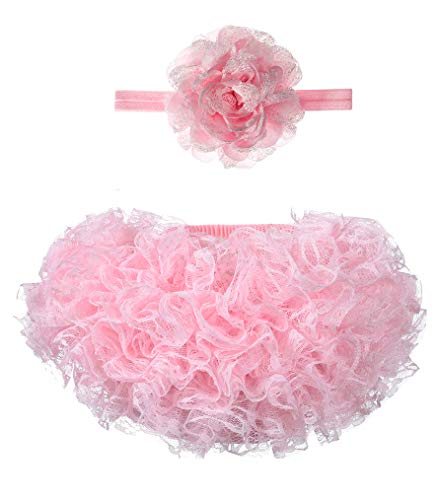 Elamccor Baby Girl Ruffle Diaper Cover Newborn Infant Lace Bloomer And Flower Headband Set 0-6 Months #TOP23