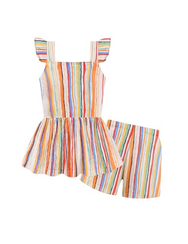 Arshiner Toddler Girl Clothes 2 Piece Summer Outfit Ruffle Sleeveless Top and Shorts Set with Pockets 2-7Y