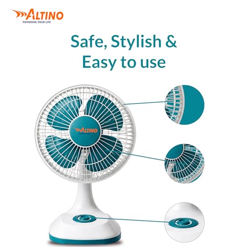 Image of Altino Premuim Powerful Oscillation Table Fan for Home & Office| High Air Delivery| Anti-Dust Decorative Star Rated Table Fan | 3 Speeds | Easy to Clean, 1 Yr Warranty (Green, 12 Inch)