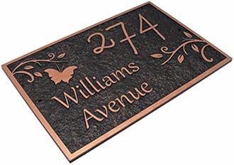 Address Plaque - Handcrafted Carving Sign - Large House Number - Vintage Address Plaque - 12" x 8" - Personalized Address Plaquer for Yard Sign, Enterprise, Office, 911 Visibility Signage (Styles 12)