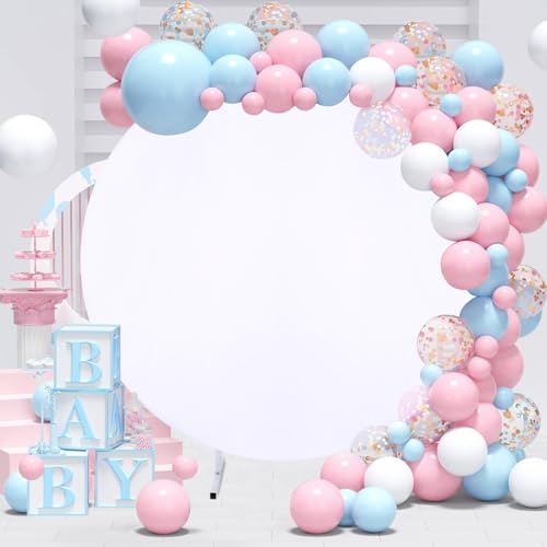 Image of White Round Backdrop Cover 7.2ft Balloon Arch Cover Circle Birthday Photo Photography Background for Party Baby Shower Wedding Decor