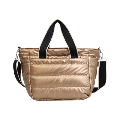 Sac bandoulière en nylon rembourré champagne pour femme avec une bandoulière réglable