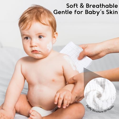 Image of Unnivoll Muslin Burp Cloths for Baby 100% Cotton Burping Cloths for Boys Girls Large 20''X10'' Extra Soft and Absorbent 12 Pack - White