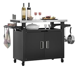NUUK Outdoor Grill Cart with Storage Cabinet Metal Kitchen Island Prep Table with Movable Universal Wheels and Stainless Steel Top for Outside BBQ Backyard Include Hooks Spice Rack NUUK Outdoor Grill Cart with Storage Cabinet Metal Kitchen Island Prep Table with Movable Universal Wheels and Stainless Steel Top for Outside BBQ Backyard Include Hooks Spice Rack