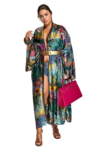 Image of Kimono Cardigan for Women Long Boho Satin Kimono Robes Plus Size Open Front Beach Swimsuit Cover Ups Lightweight Duster