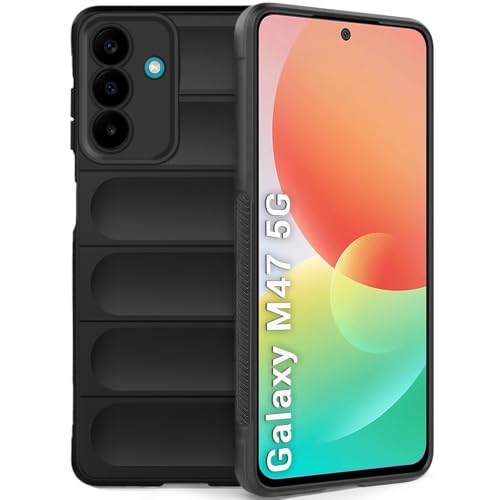 Image of TheGiftKart Liquid Silicon Back Cover Case for Samsung Galaxy M47 5G | Shockproof Military Grade Protection | Micro-Fibre Cloth On Inner Side | Anti-Slip Grip Back Cover Samsung M47 5G (TPU, Black)