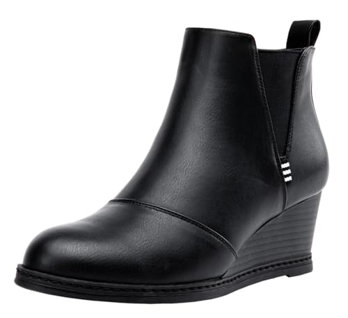 Vepose womens Women's Ankle Boots Chelsea Casual High Wedge Heel Shoes