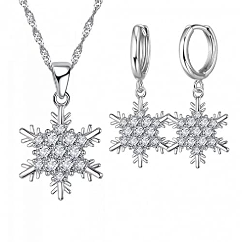 Collier ras du cou flocon de neige et boucles d'oreilles créoles pour femme en parure argentée