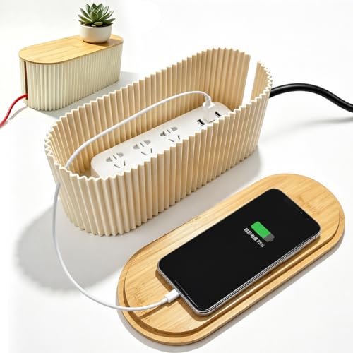 OLRWSLG Cable Tidy Box Large Cable Management Box with Bamboo Lid Power stripe Tidy Boxes Desktop Cords Management For Hiding Messy Cables Wire Management from TVs Computers and Desks 13.0 ×5.1×4.3 in