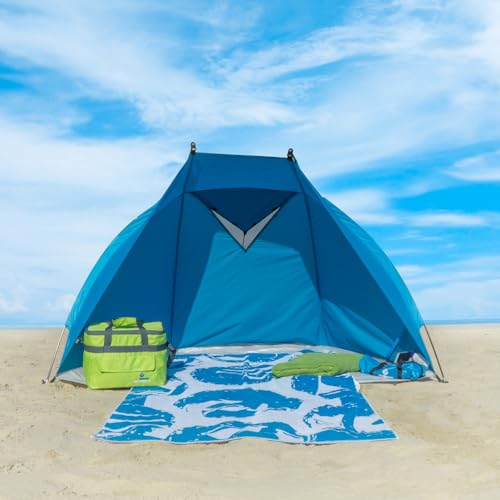 outdoorer Strandmuschel Helios Air - Reise-Strandmuschel mit UV Schutz 80 & verschließbarem Fenster, Strandzelt für Reisen (blau)