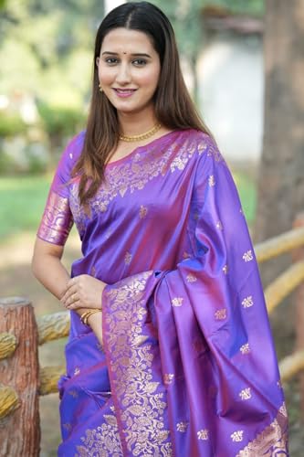 Image of SGF11 Women's Kanjivaram Pure Soft Silk Saree For Women Pure Golden Zari With Blouse Piece