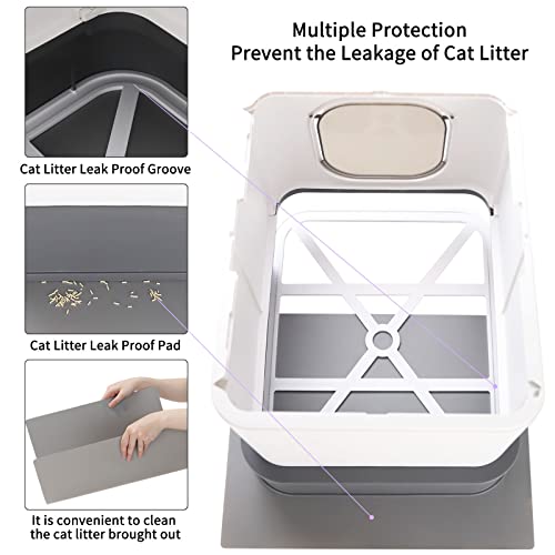 Foldable Cat Litter Box,Large Top Entry Anti-Splashing Litter Box with Lid,Enclosed Plastic Cat Litter Box with Handy Litter Scoop,Drawer Type Cat Toilet Easy Cleaning (Gray) - Thumbnail 6