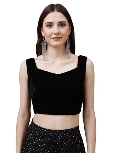 Image of Womanista Women's Black Sleeveless Velvet Sweetheart Readymade Saree Blouse for Women Stylish