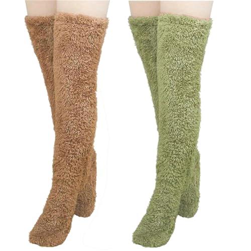 Image of Rungion 2 pairs Furry Leg Warmers for Women Men Warm Fuzzy Plush Over Knee Stockings Soft Long Tight High Socks Leg Cover