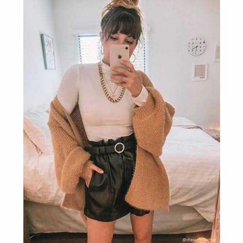 CHICWISH Women Fuzzy Open Front Waffle Knit Cardigan Long Lantern Sleeve Oversize Classy Cozy Cardigan Sweater Tan/Pink/Blue2