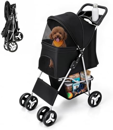 ZENY Foldable Pet Stroller, Cat/Dog Stroller with 4 Wheels